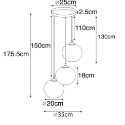 Smarte Pendelleuchte Schwarz mit Rauchglas inkl. 3 Wifi A60 - Wallace