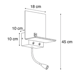 Smarte Wandleuchte schwarz mit USB und Flexarm inkl. WiFi G9 - Flero
