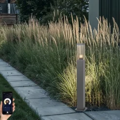 Smarte Wegeleuchte Dunkelgrau mit Rauchglas 80 cm inkl. WiFi P45 - Malios