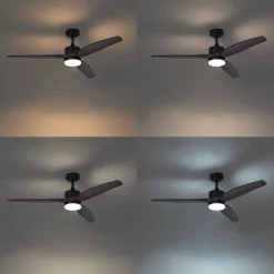 Smarter Deckenventilator schwarz mit Holzprint 132cm inkl. LED Dimmbar mit Fernbedienung - Joly