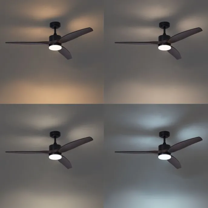 Smarter Deckenventilator schwarz mit Holzprint 132cm inkl. LED Dimmbar mit Fernbedienung - Joly