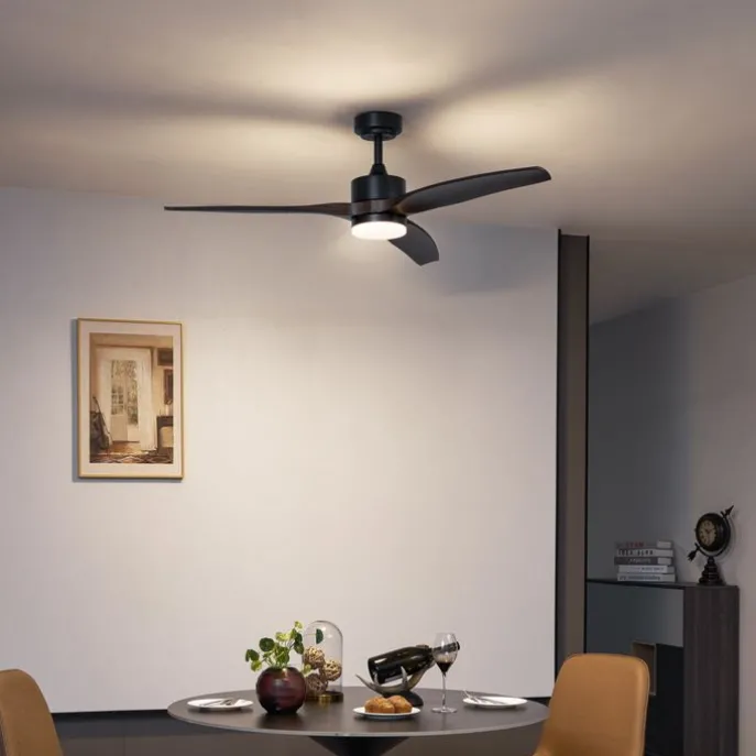 Smarter Deckenventilator schwarz mit Holzprint 132cm inkl. LED Dimmbar mit Fernbedienung - Joly