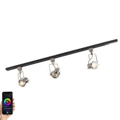 Smartes 1-phasiges Schienensystem schwarz mit Stahl inkl. 3 WiFi GU10 - Iconic Suplux