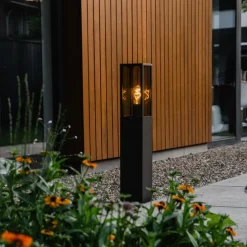 Stehende Außenleuchte schwarz mit Rauch 80 cm IP44 - Charlois