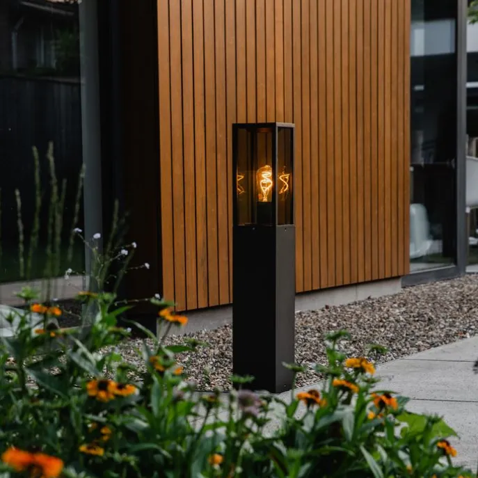 Stehende Außenleuchte schwarz mit Rauch 80 cm IP44 - Charlois