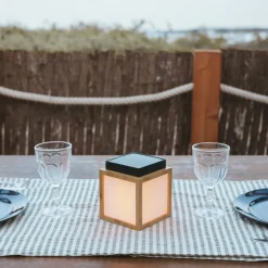 Tischleuchte aus Bambus mit Flammeneffekt inkl. LED IP44 Solar Wiederaufladbar - Vega