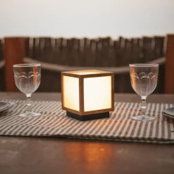 Tischleuchte aus Bambus mit Flammeneffekt inkl. LED IP44 Solar Wiederaufladbar - Vega