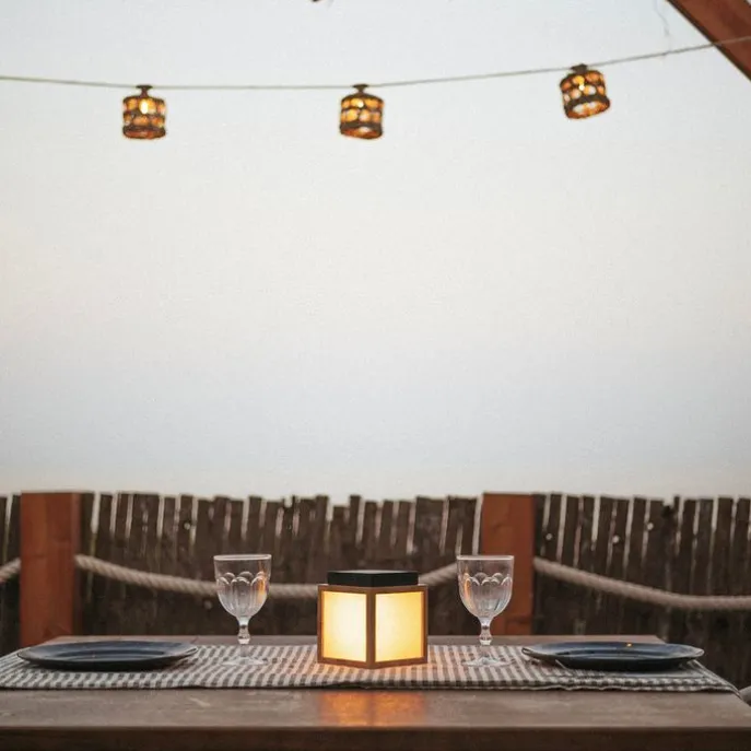 Tischleuchte aus Bambus mit Flammeneffekt inkl. LED IP44 Solar Wiederaufladbar - Vega