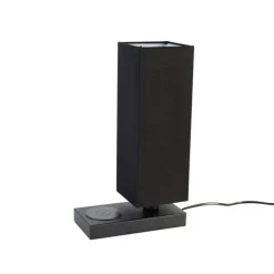 Tischleuchte schwarz mit schwarzem Schirm, Touchsensor und Wireless Charger - Romina