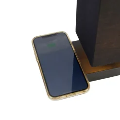 Tischleuchte schwarz mit schwarzem Schirm, Touchsensor und Wireless Charger - Romina