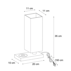 Tischleuchte schwarz mit schwarzem Schirm, Touchsensor und Wireless Charger - Romina