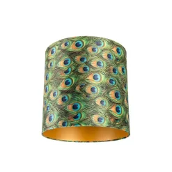 Velour Lampenschirm Pfau Design 40/40/40 mit goldenem Interieur