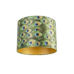 Velours-Lampenschirm im Pfauendesign 40/40/30 mit goldener Innenseite