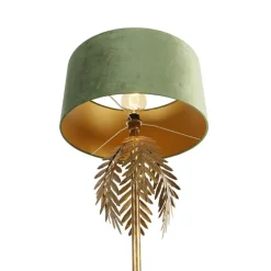 Vintage goldene Stehlampe mit grünem Samtschirm - Botanica