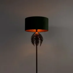 Vintage goldene Stehlampe mit grünem Samtschirm - Botanica