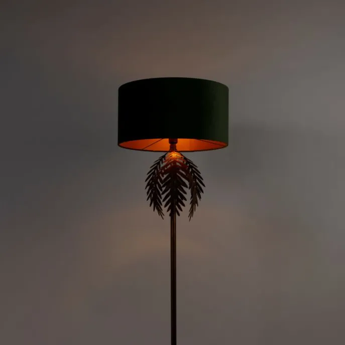 Vintage goldene Stehlampe mit grünem Samtschirm - Botanica