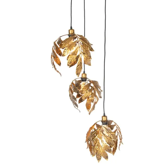 Vintage Hängelampe Antik Gold rund 3-flammig - Linde