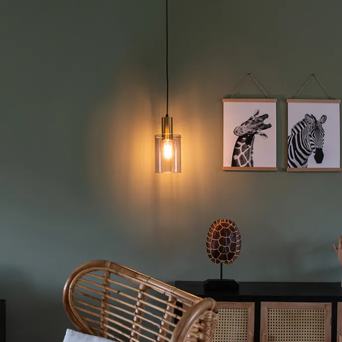 Vintage Hängelampe Messing mit Rauchglas - Vidra