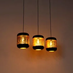 Vintage Hängelampe schwarz mit Messing länglich 3-flammig - Kayleigh