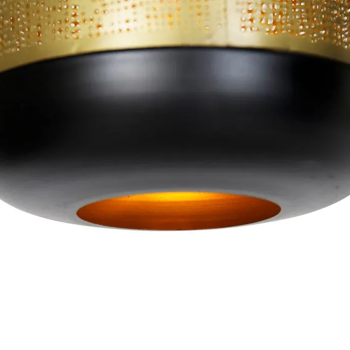 Vintage Hängelampe schwarz mit Messing länglich 3-flammig - Kayleigh