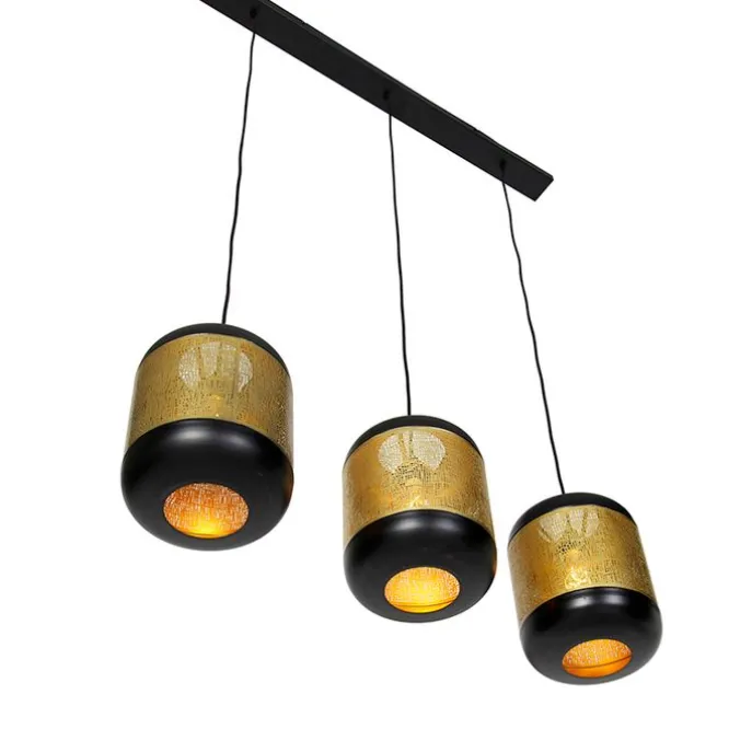 Vintage Hängelampe schwarz mit Messing länglich 3-flammig - Kayleigh