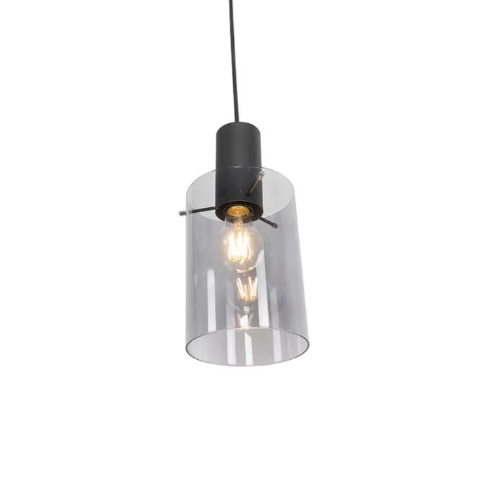 Vintage Hängelampe schwarz mit Rauchglas - Vidra