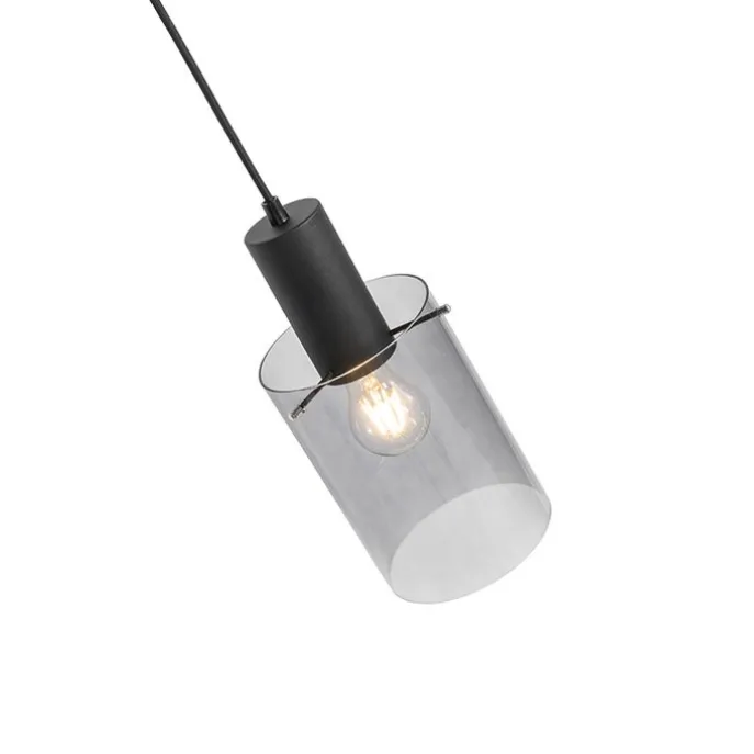 Vintage Hängelampe schwarz mit Rauchglas - Vidra