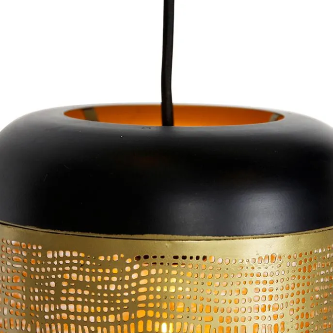 Vintage Hängelampe schwarz mit Messing rund 3-flammig - Kayleigh