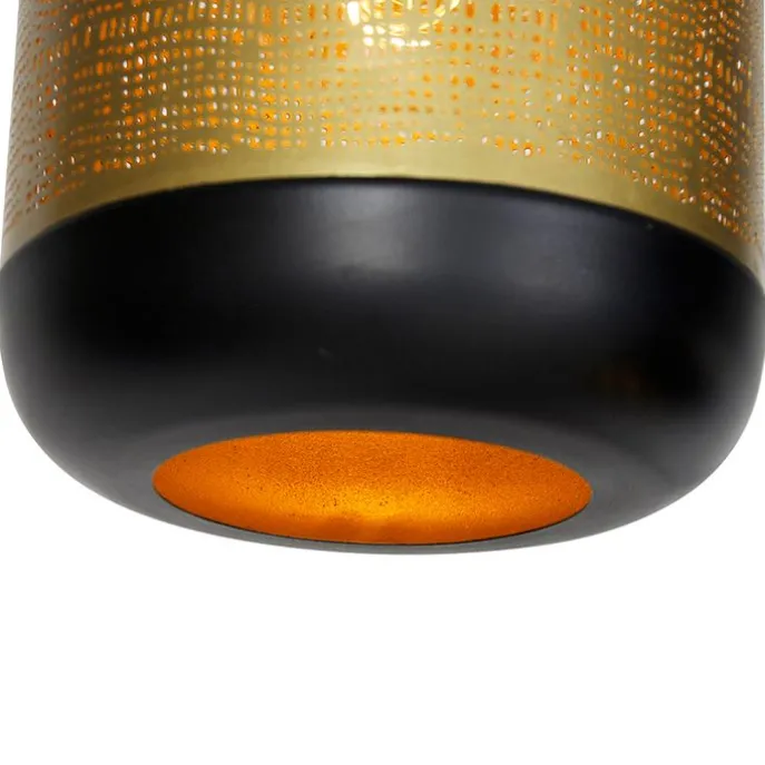 Vintage Hängelampe schwarz mit Messing rund 3-flammig - Kayleigh