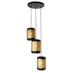 Vintage Hängelampe schwarz mit Messing rund 3-flammig - Kayleigh