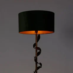 Vintage Stehlampe Antik Gold mit grünem Schirm - Linden