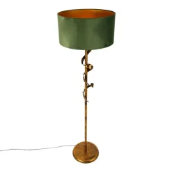Vintage Stehlampe Antik Gold mit grünem Schirm - Linden