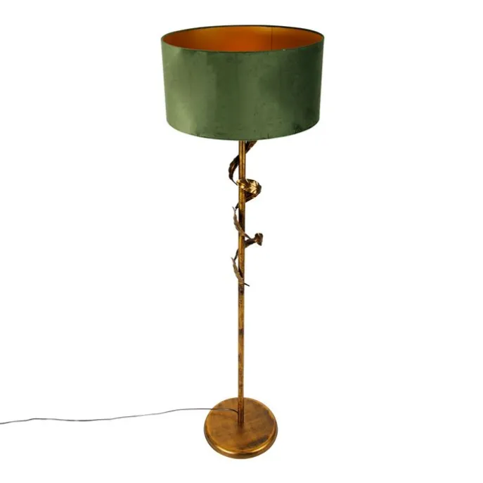 Vintage Stehlampe Antik Gold mit grünem Schirm - Linden