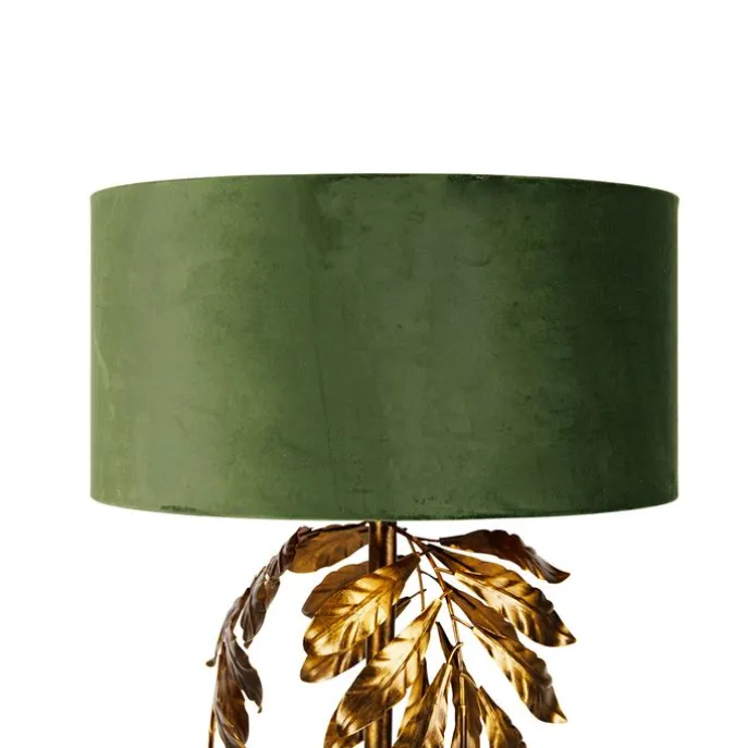 Vintage Stehlampe Antik Gold mit grünem Schirm - Linden