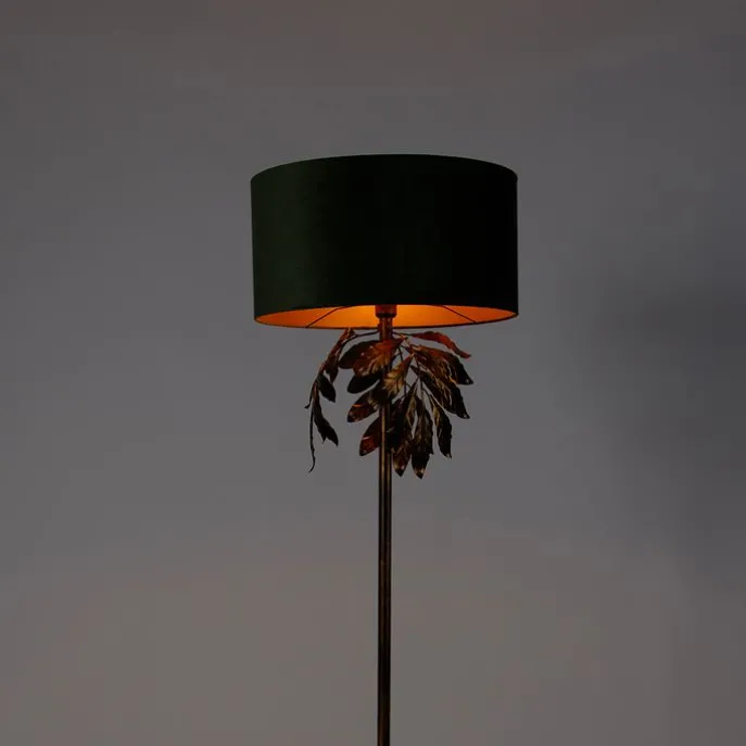 Vintage Stehlampe Antik Gold mit grünem Schirm - Linden