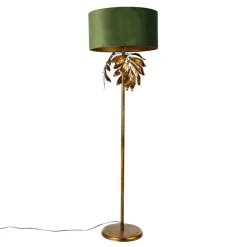 Vintage Stehlampe Antik Gold mit grünem Schirm - Linden