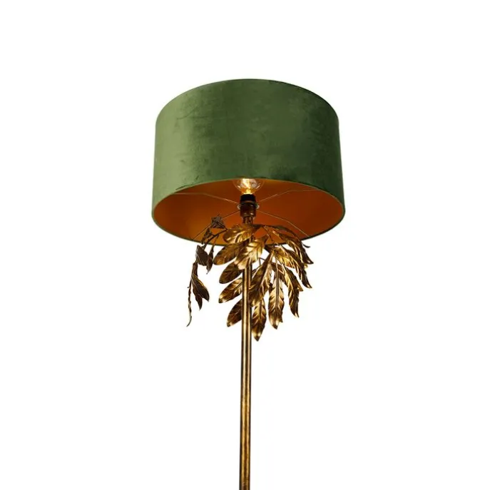 Vintage Stehlampe Antik Gold mit grünem Schirm - Linden