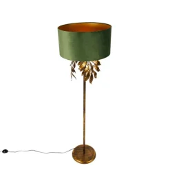 Vintage Stehlampe Antik Gold mit grünem Schirm - Linden