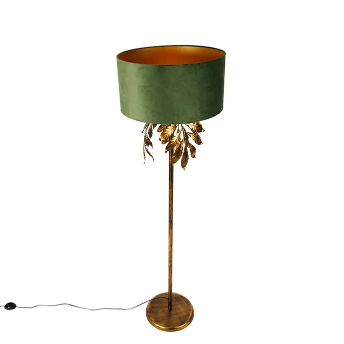 Vintage Stehlampe Antik Gold mit grünem Schirm - Linden