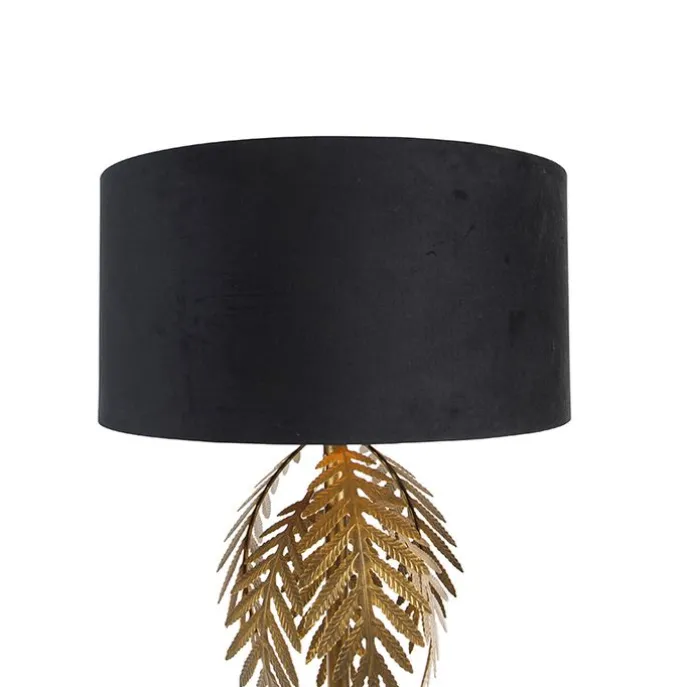 Vintage Stehlampe Gold mit schwarzem Samtschirm 50 cm - Botanica