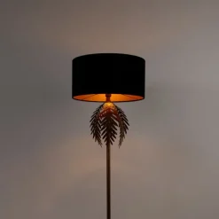 Vintage Stehlampe Gold mit schwarzem Samtschirm 50 cm - Botanica