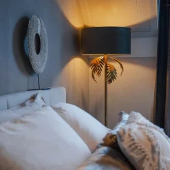 Vintage Stehlampe Gold mit Samtschirm Taupe 50 cm - Botanica