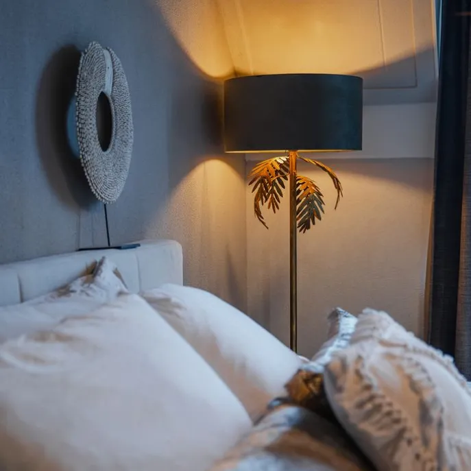 Vintage Stehlampe Gold mit Samtschirm Taupe 50 cm - Botanica