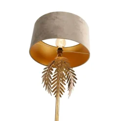 Vintage Stehlampe Gold mit Samtschirm Taupe 50 cm - Botanica
