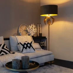 Vintage Stehlampe Gold mit Samtschirm Taupe 50 cm - Botanica