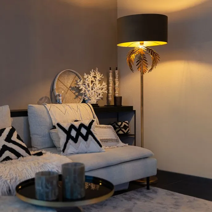 Vintage Stehlampe Gold mit Samtschirm Taupe 50 cm - Botanica