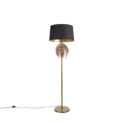 Vintage Stehlampe Gold mit Baumwollschirm schwarz - Botanica