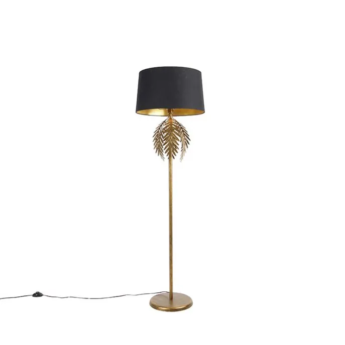 Vintage Stehlampe Gold mit Baumwollschirm schwarz - Botanica