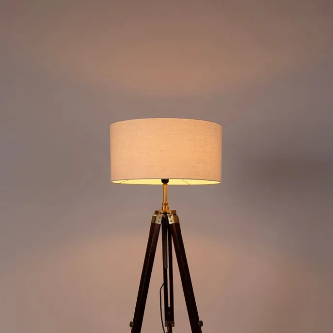 Vintage Stehlampe Messing mit Schirm weiß 50 cm Dreibein - Cortin