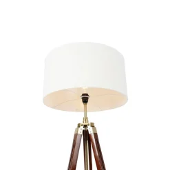 Vintage Stehlampe Messing mit Schirm weiß 50 cm Dreibein - Cortin